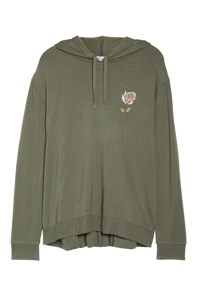 Gathered Back Hoodie Pajama Top, Alternate, color, FOREST GREEN