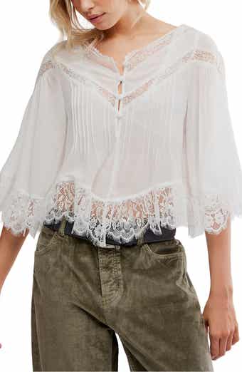 Free People Bali Midnight Rain Lace Trim Top