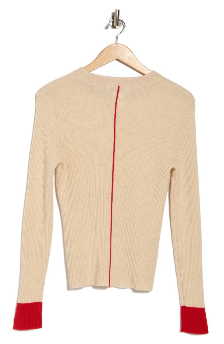 Magaschoni Cashmere Rib Sweater, Alternate, color, Creamy Heather / Rose Romance