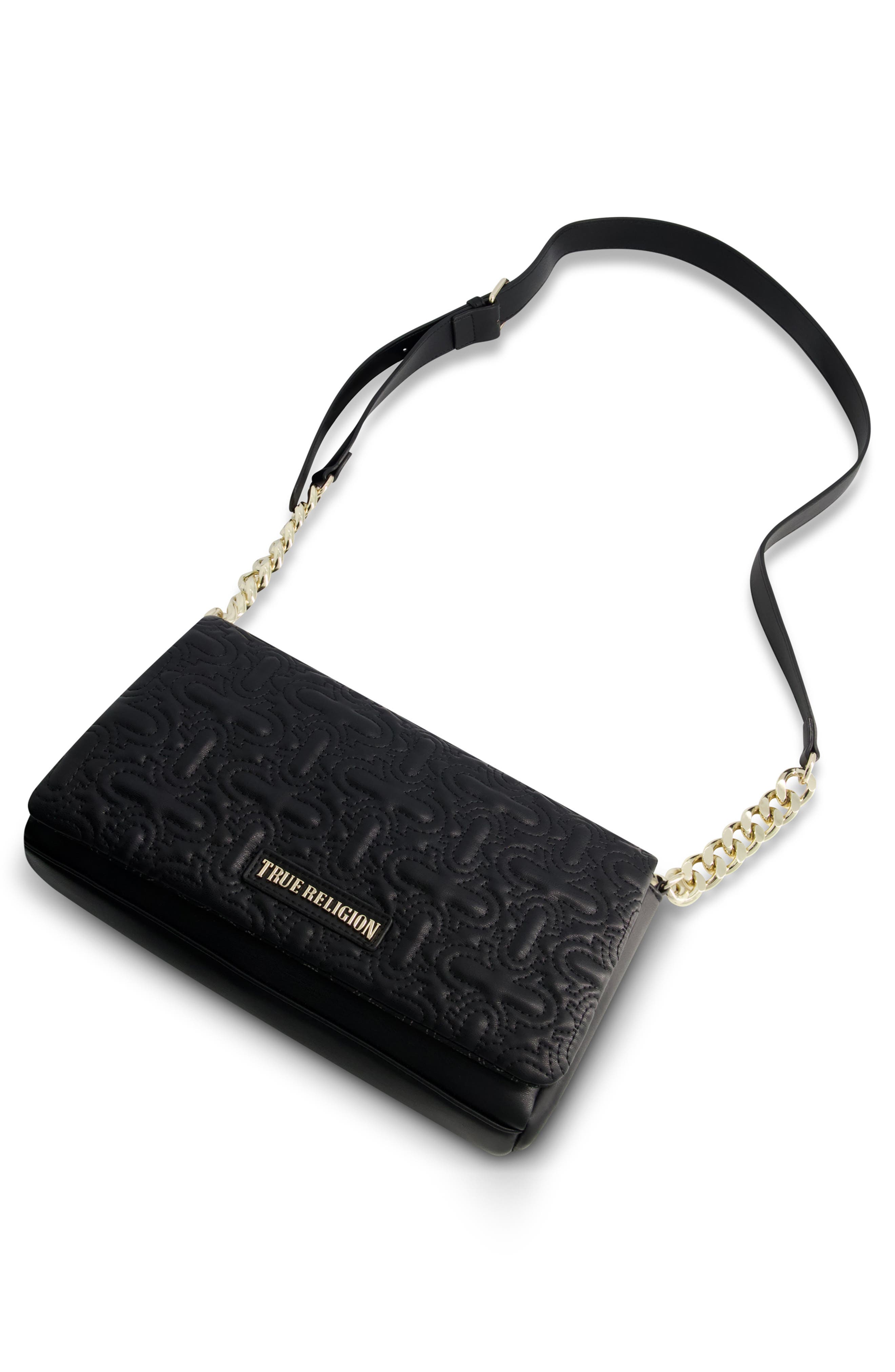 True Religion Quilted Horseshoe Flap Bag, Alternate, color, Black