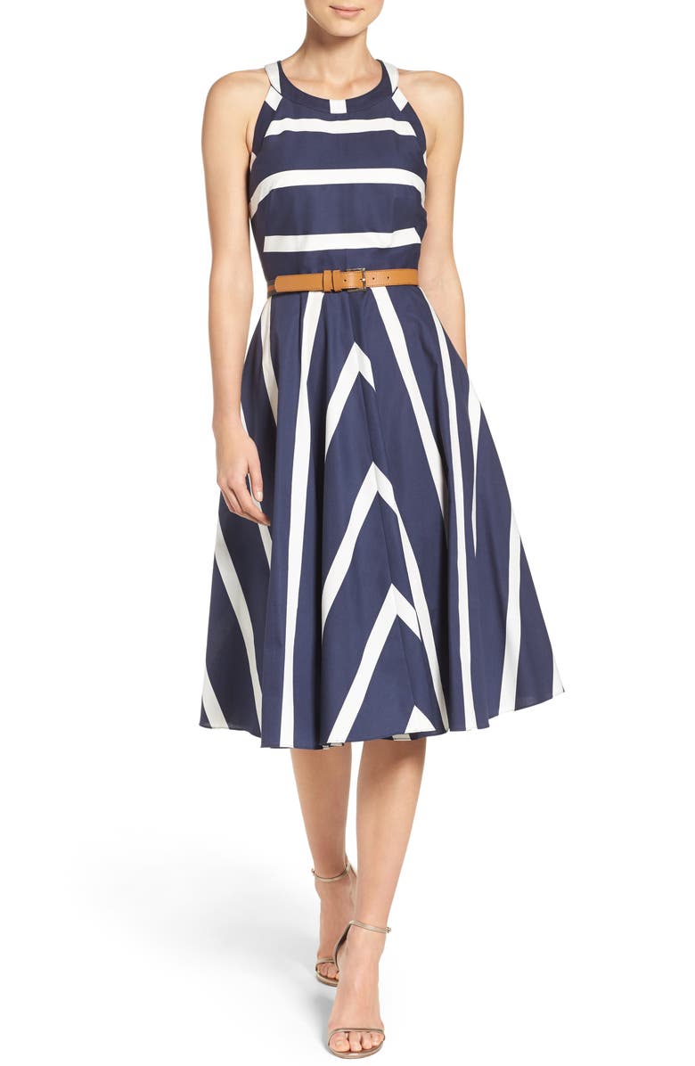 Eliza J Stripe Fit & Flare Dress, Main, color,