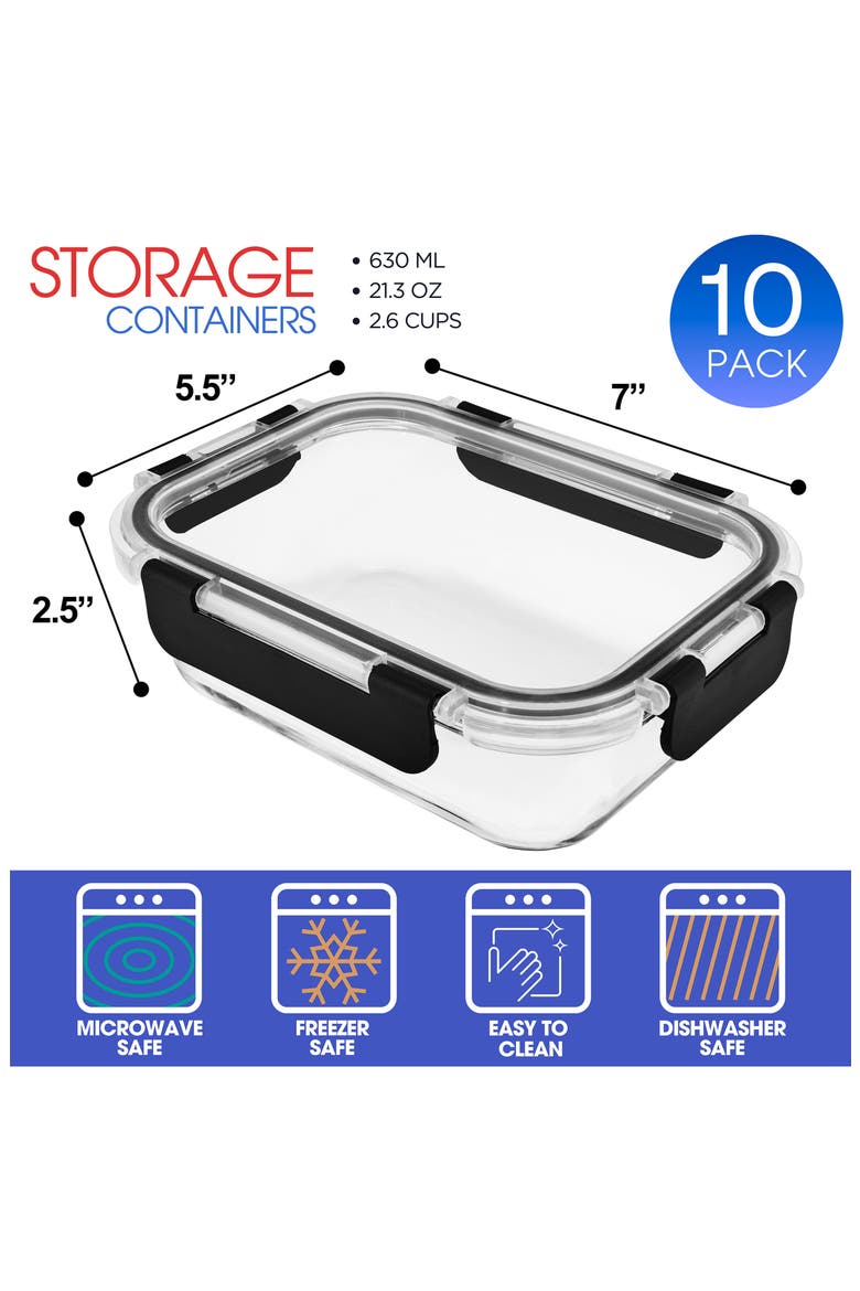 10-Pack Glass Food Prep Storage Containers, Alternate, color, CLEAR