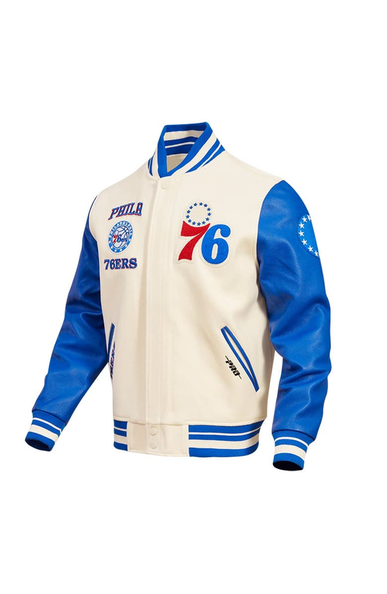 PRO STANDARD Men's Pro Standard Cream Philadelphia 76ers Retro Classic Varsity Full-Zip Jacket, Alternate, color, 
