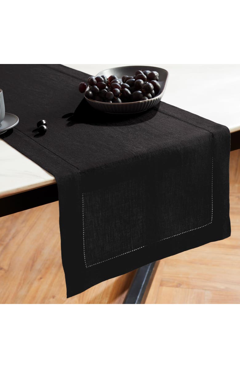 Solino Home Linen Table Runner - Sonoma Hemstitch, Alternate, color, Black