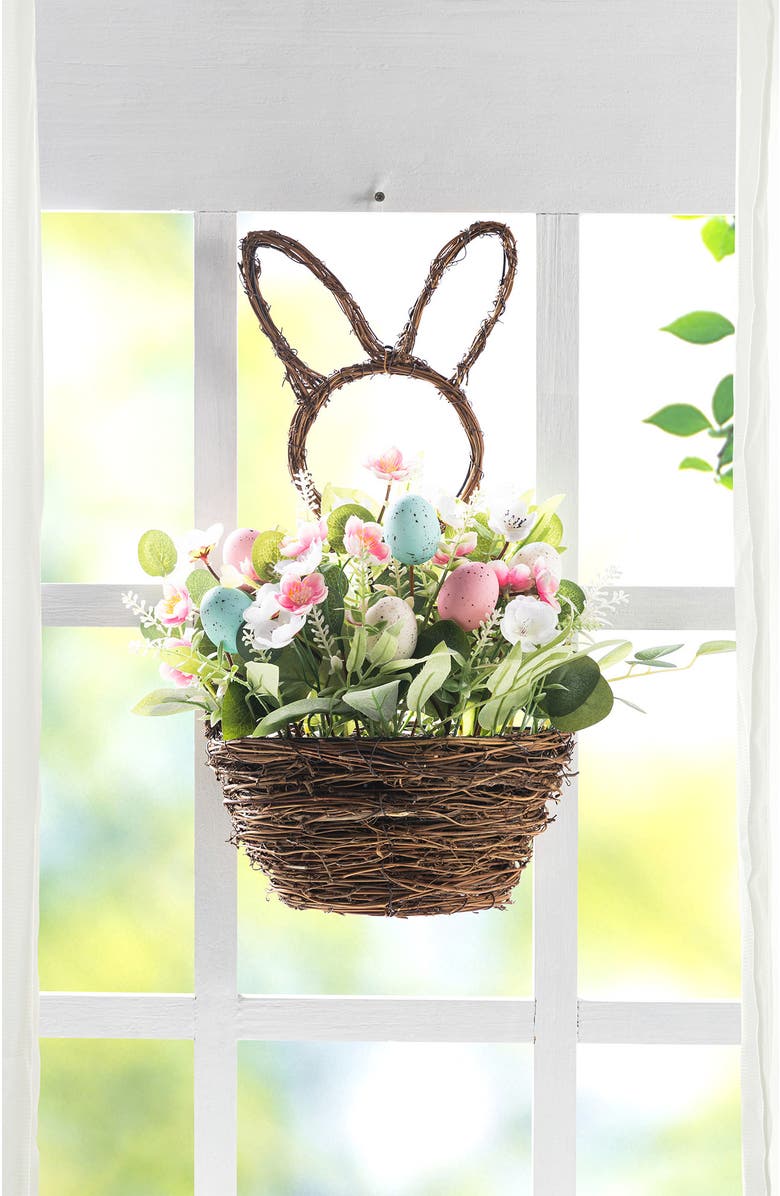 Glitzhome Easter Egg and Flower Bunny Shaped Basket Centerpiece, Alternate, color, Brown