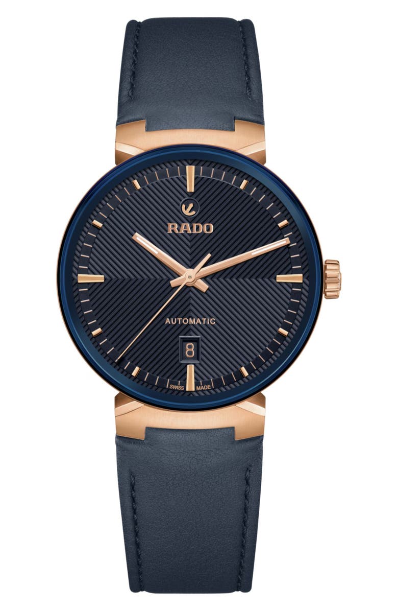 RADO Florence Automatic Leather Strap Watch, 39mm, Main, color, Blue