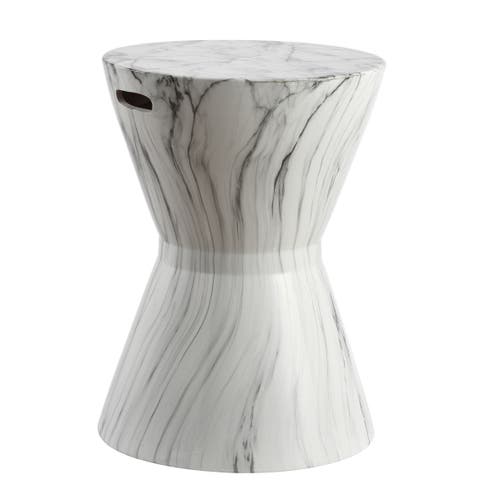 African Drum 17.3" White Marble Finish Ceramic Garden Stool