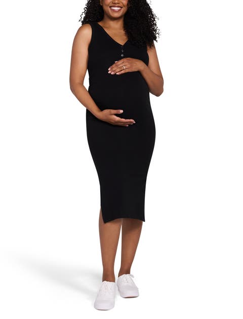 Sleeveless Henley Racerback Maternity Midi Dress