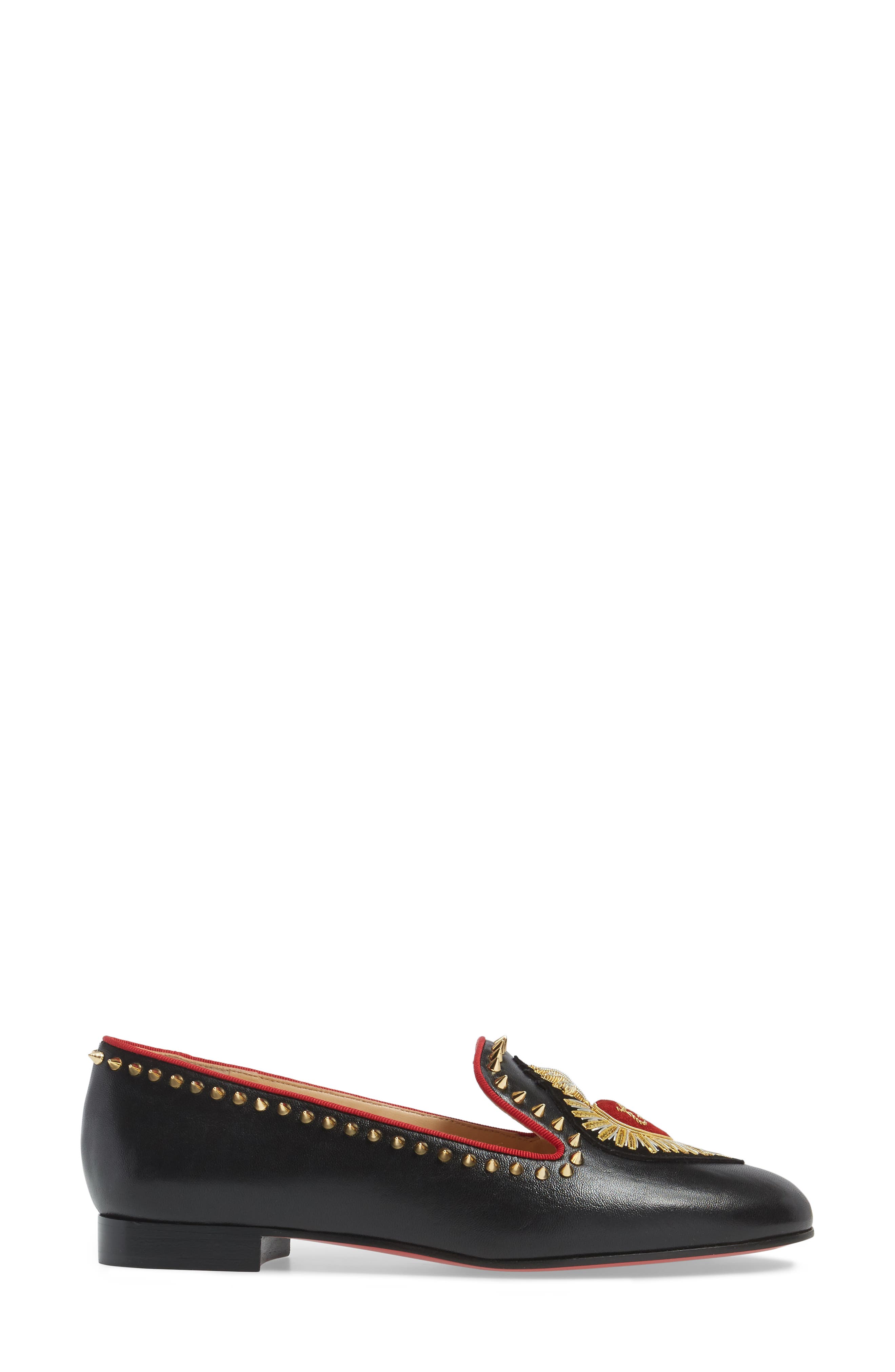 Christian Louboutin Mi Corazon Smoking Flat, Alternate, color, Black Leather
