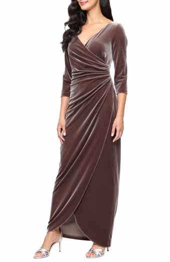 Alex Evenings Ruched Three-Quarter Sleeve Velvet Gown