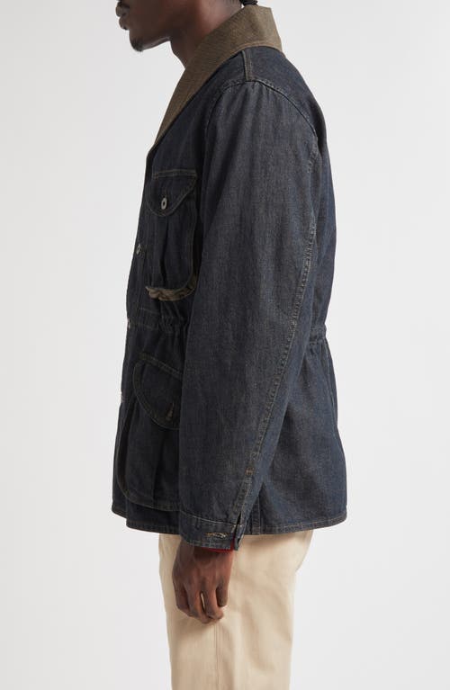 Double Rl Shawl Collar Cotton & Linen Blend Denim Jacket In Blue