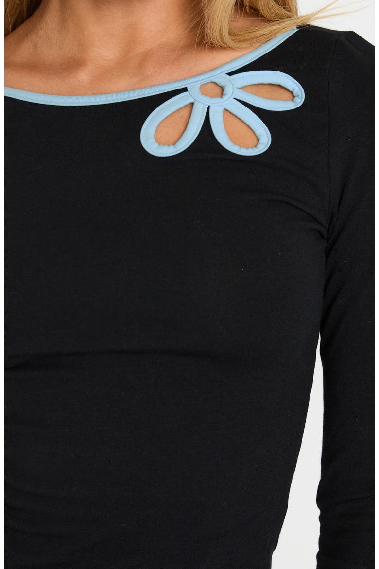 Floral Cutout Long Sleeve Top, Alternate, color, BLACK