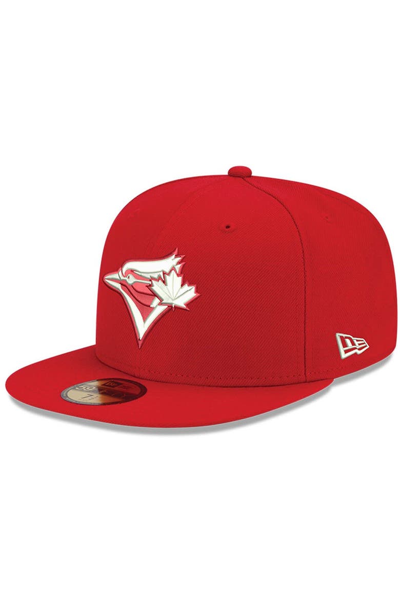 Men's New Era Red Toronto Blue Jays White Logo 59FIFTY Fitted Hat, Main, color, Red