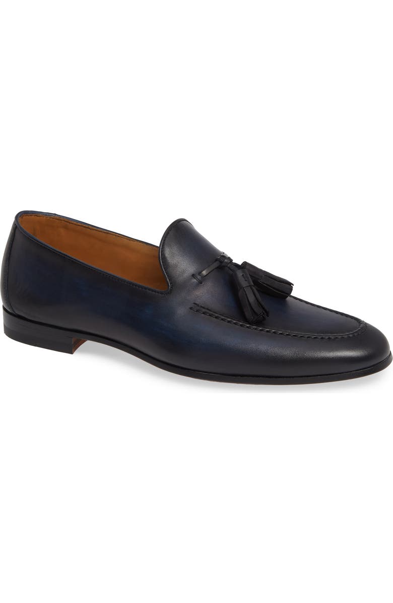 Magnanni Tavares Tassel Loafer, Main, color, Navy Leather