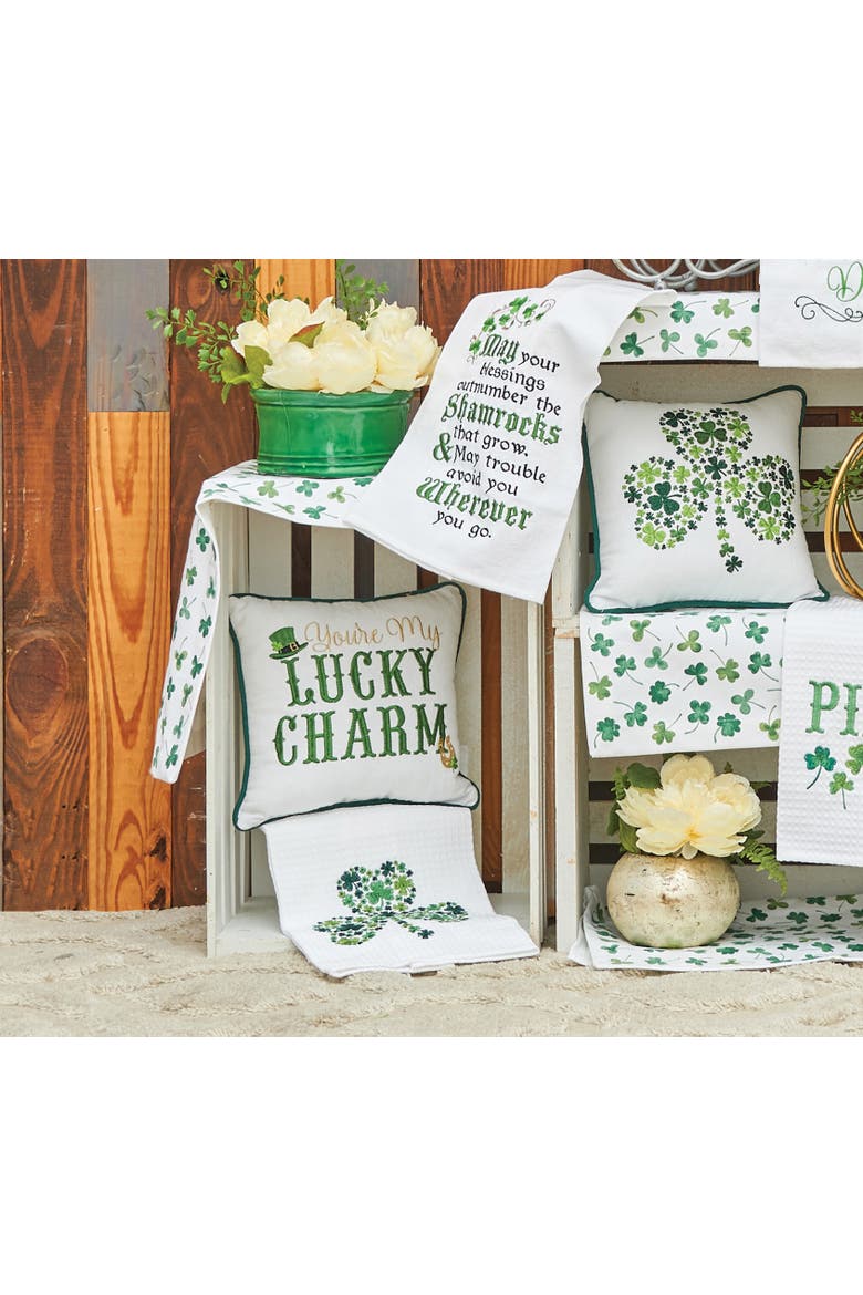 St. Patrick's Day "You're My Lucky Charm" Embroidered Mini Accent Pillow, 10" x 10", Alternate, color, Green