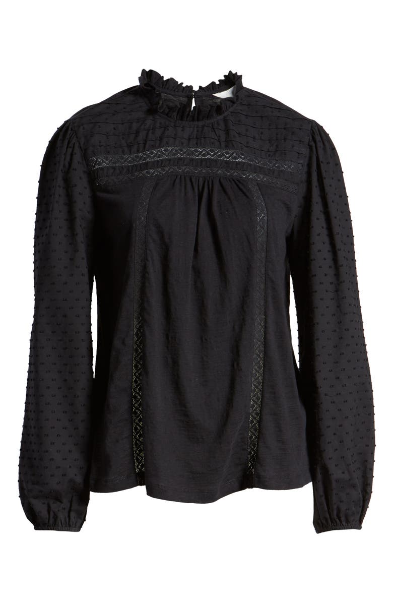 Caslon<sup>®</sup> Pintuck Lace Detail Long Sleeve Cotton Blouse, Alternate, color,