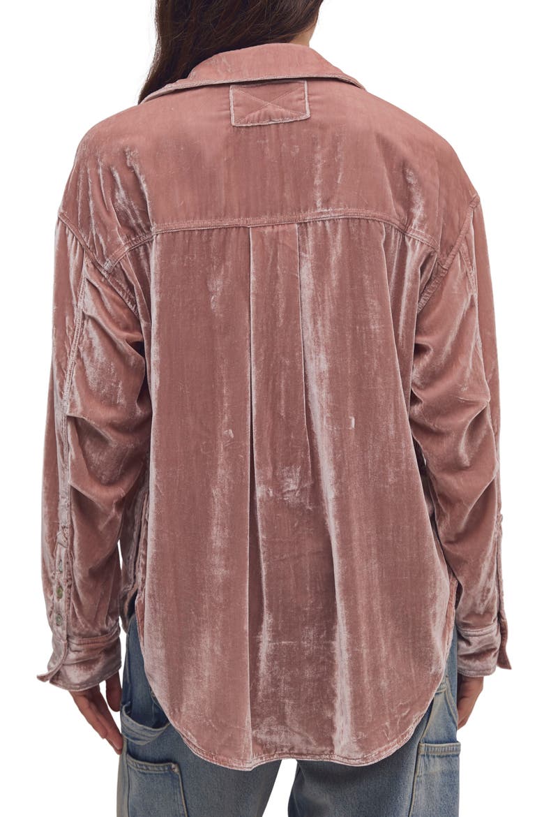Lexi Velvet Button Down Shirt, Alternate, color, DUSTY HIMALAYAN