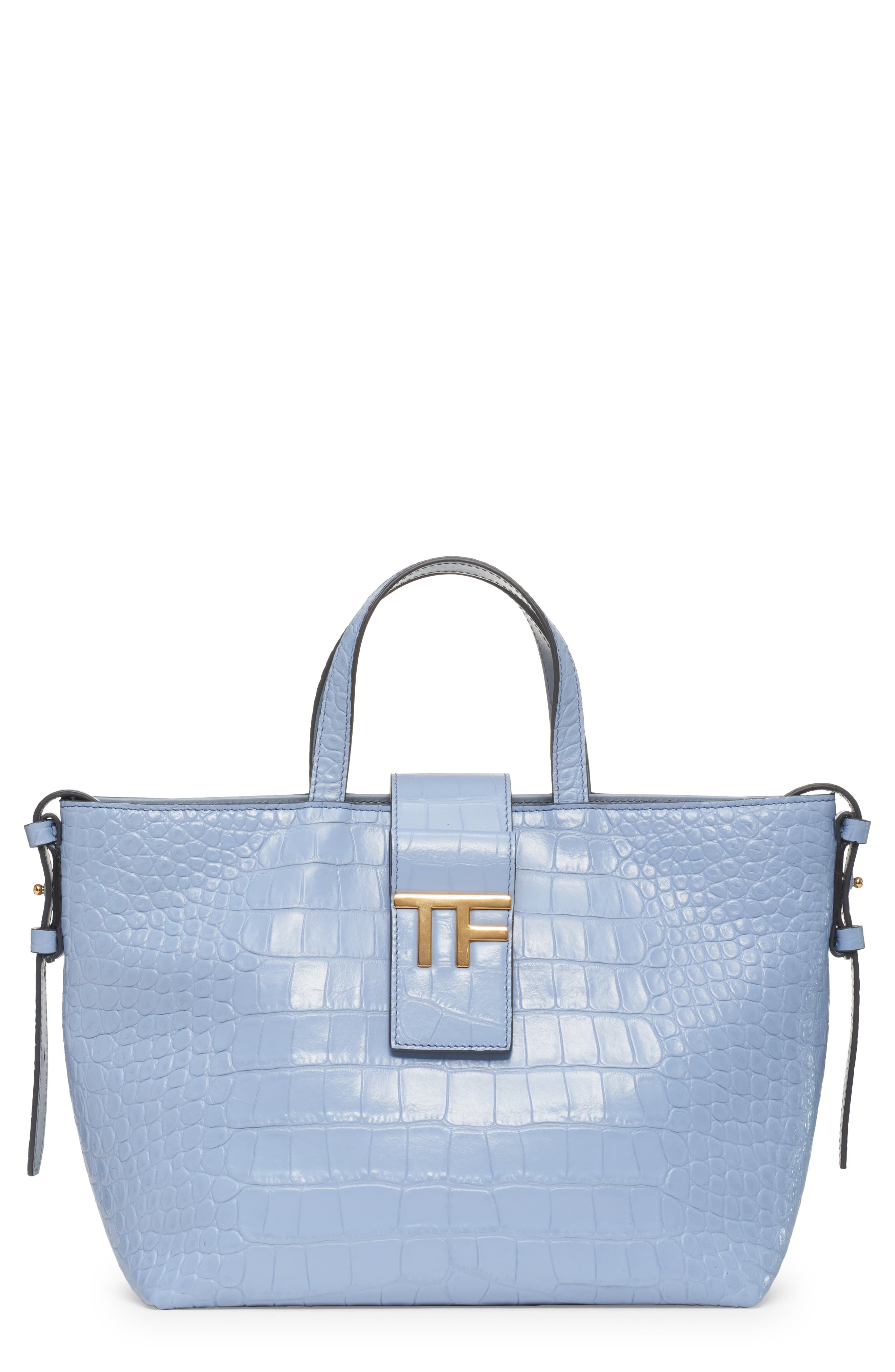 TOM FORD Mini East/West Croc Embossed Leather Tote, Main, color, 