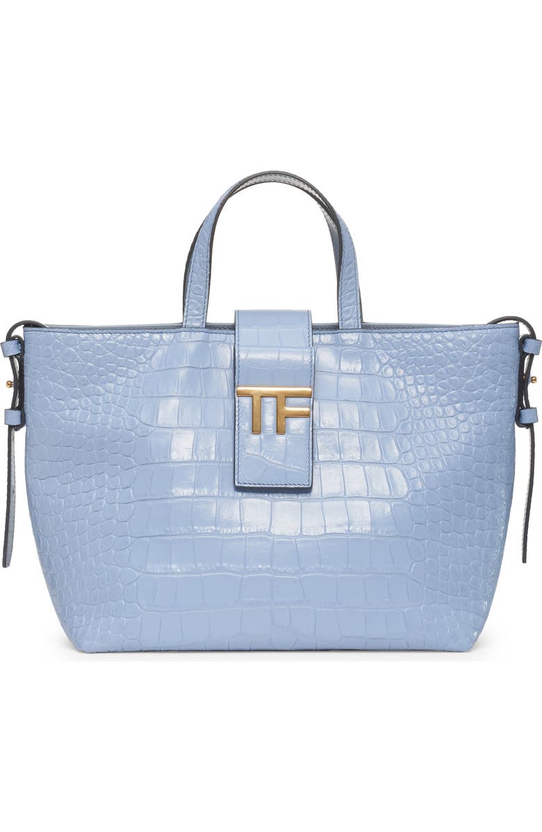 TOM FORD Mini East/West Croc Embossed Leather Tote, Main, color,