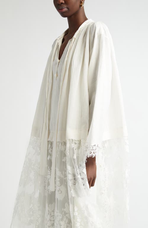 Zimmermann Long Sleeve Mixed Media Midi Dress In Ivory