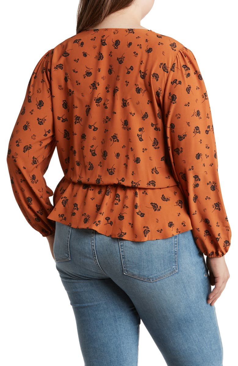 Melrose and Market Surplice Tie Waist Long Sleeve Floral Print Top, Alternate, color, 
