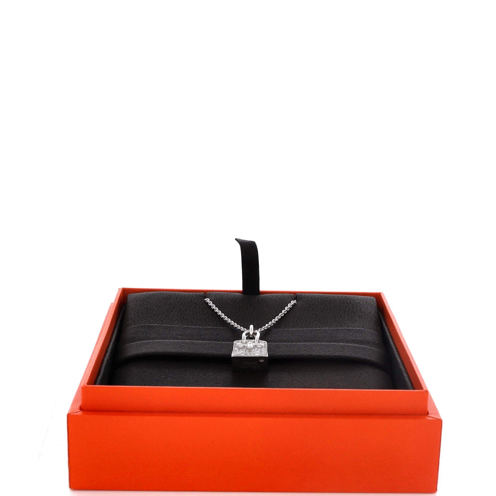 Pre-Owned Hermes Birkin Amulette Pendant Necklace 18K White Gold and Diamonds, Alternate, color, White Gold