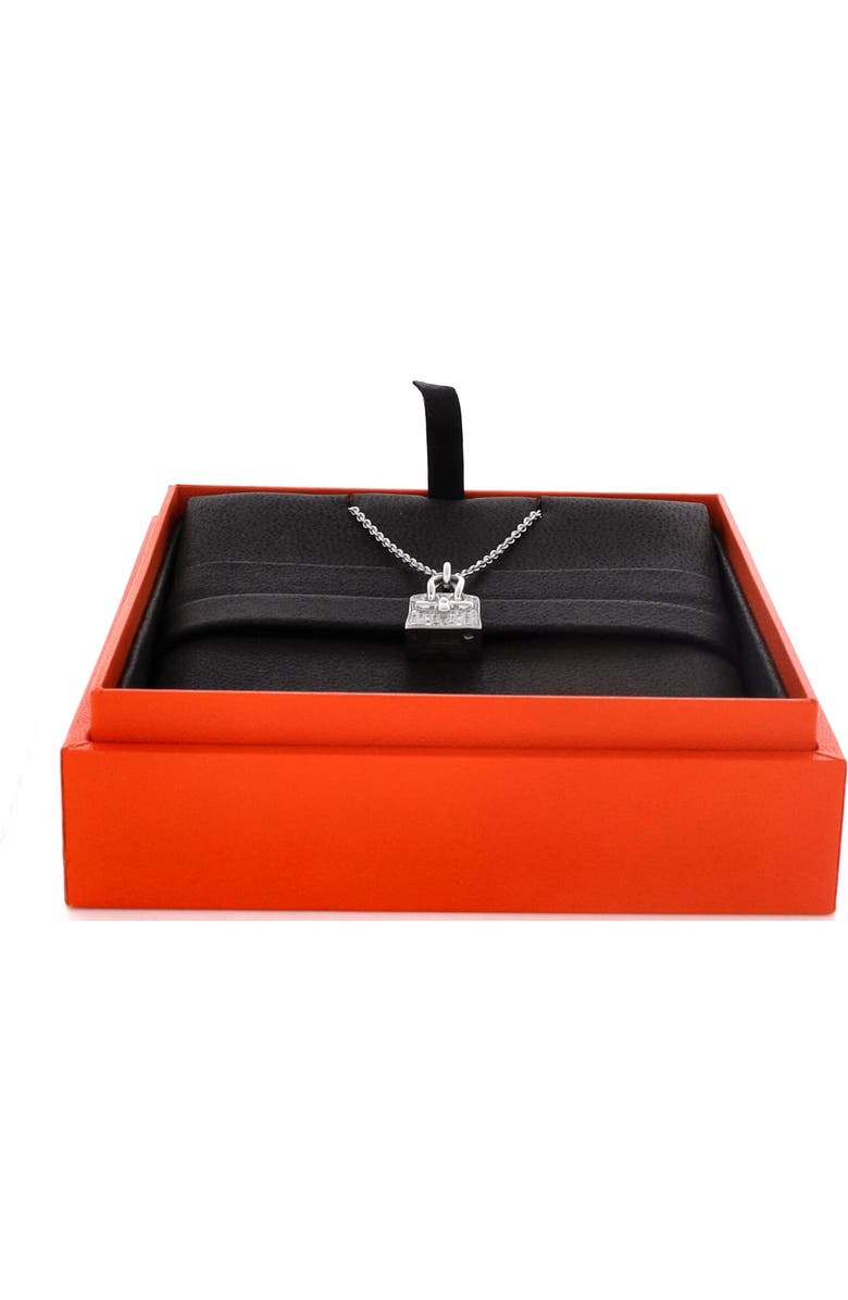 Pre-Owned Hermes Birkin Amulette Pendant Necklace 18K White Gold and Diamonds, Alternate, color, White Gold
