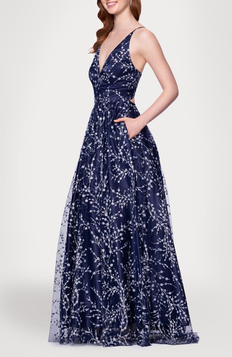 Blondie Nites Caviar Glitter Gown, Alternate, color, Navy/ Peri