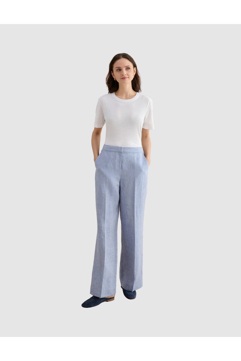 Estella Mid-Rise Wide-Leg Linen Trousers, Main, color, Blue White