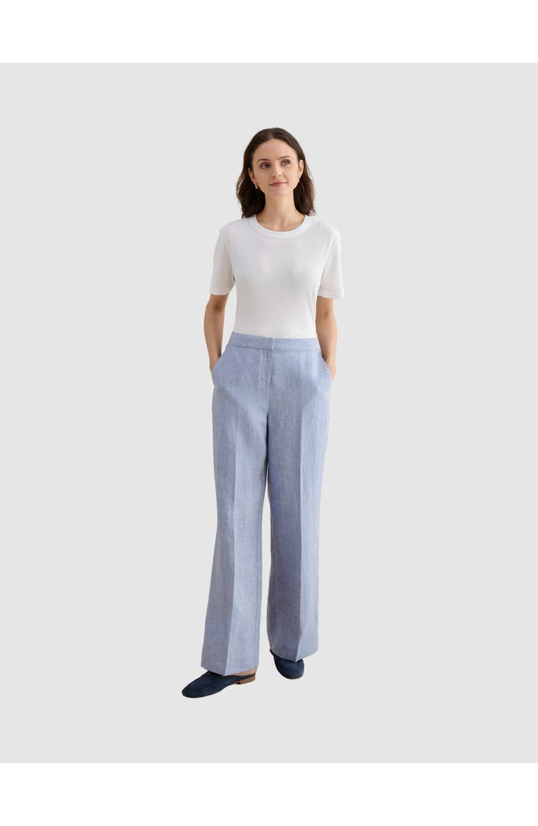 HOBBS LONDON Estella Mid-Rise Wide-Leg Linen Trousers, Main, color, Blue White