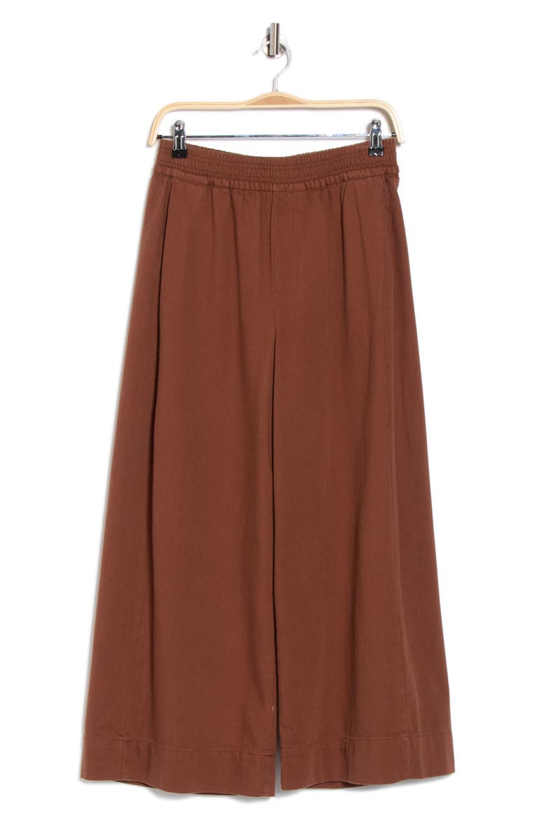Pleated Crop Wide Leg Pull-On Pants, Alternate, color, CACAO POWDER