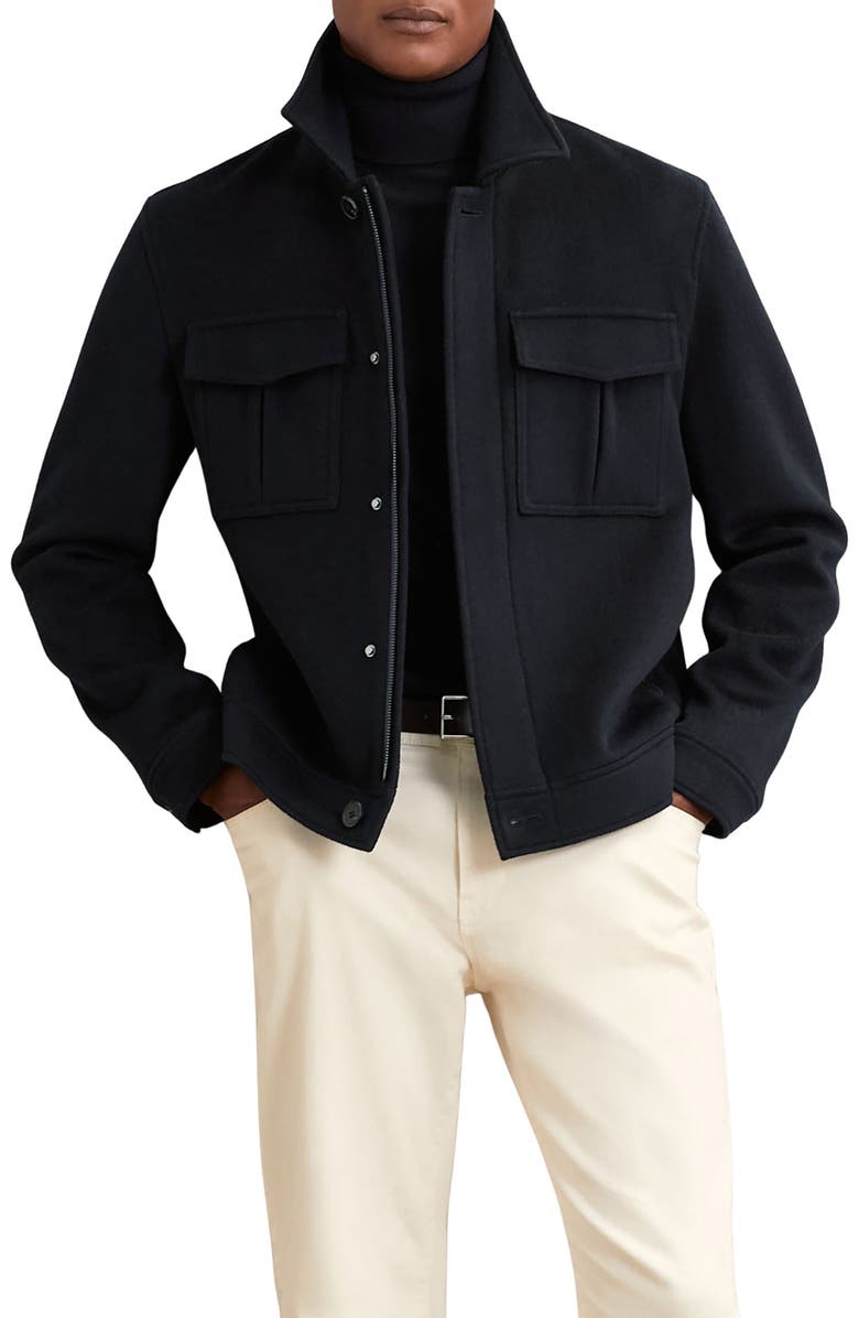Reiss Perisil Wool Blend Jacket, Main, color, Navy