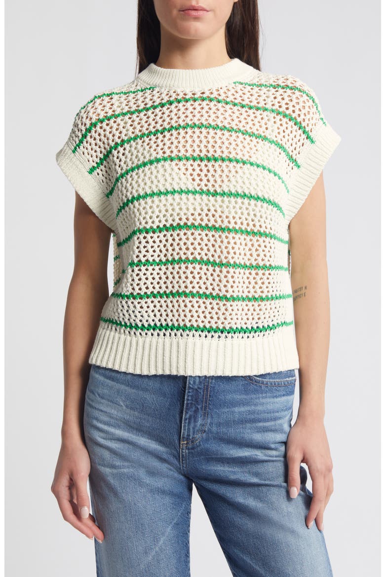 Stripe Open Stitch Sweater, Main, color, SPRING GREEN