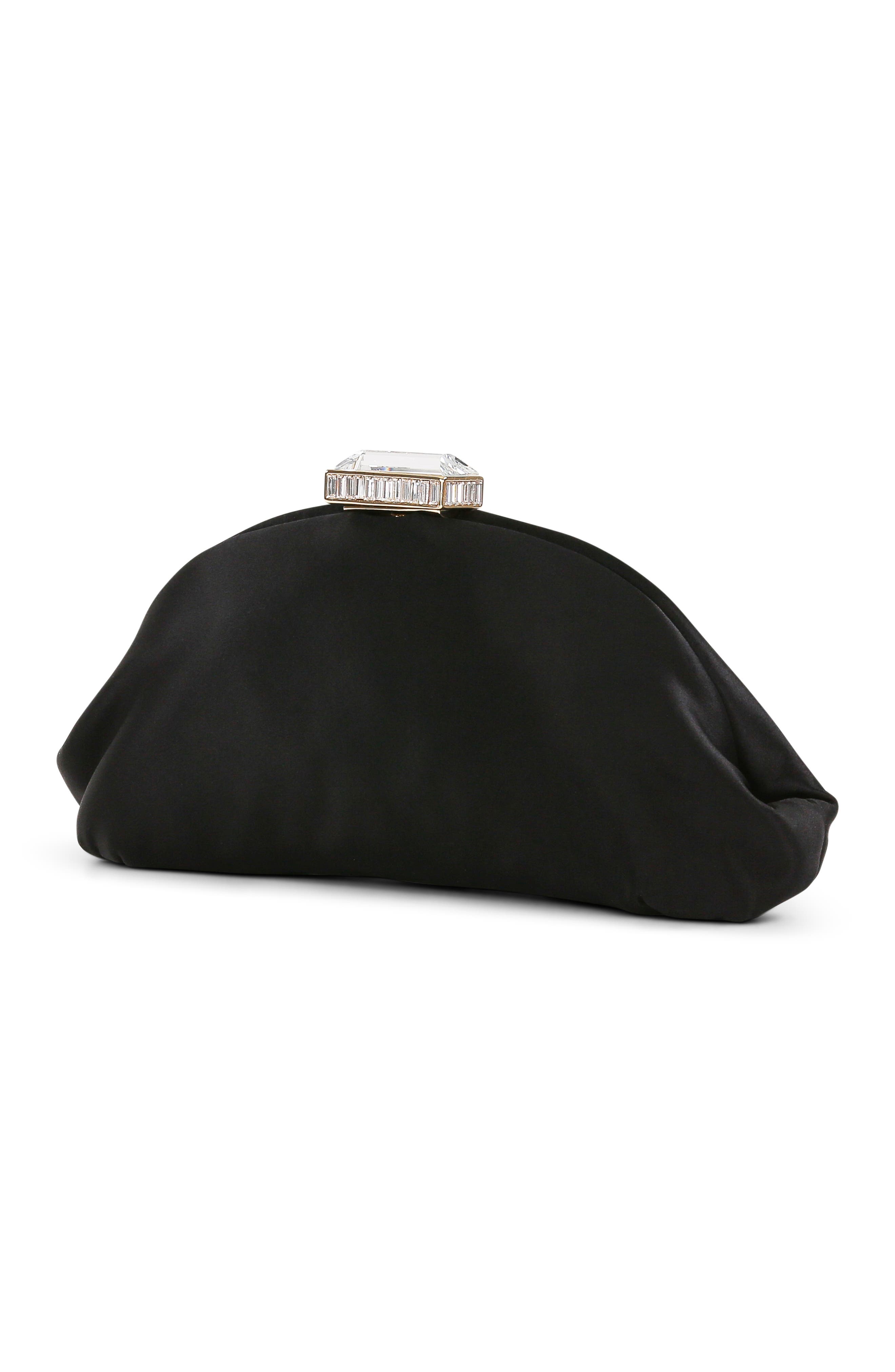 BADGLEY MISCHKA Leia Satin Pouch Clutch, Alternate, color, Black