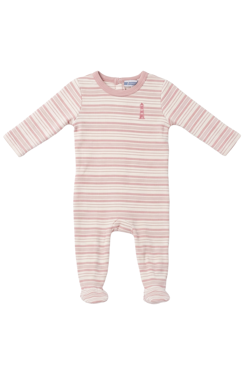 Whipped Cocoa Striped Lighthouse Long Sleeve Snap Back Romper, Main, color, Pink