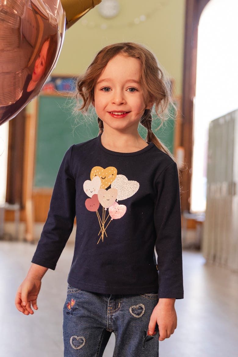 Organic Cotton Heart Balloon Long Sleeve T-Shirt, Alternate, color, Royal Blue and Pink