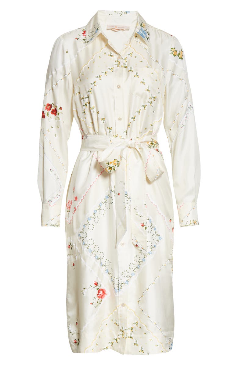Tory Burch Long Sleeve Floral Silk Shirtdress, Alternate, color,