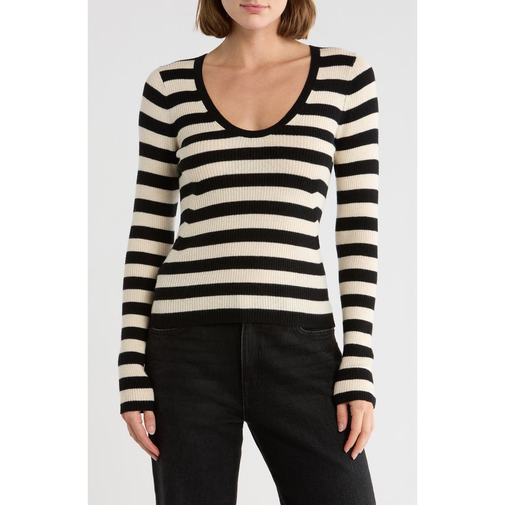 Atm Anthony Thomas Melillo Stripe Merino Wool Blend Sweater In Black