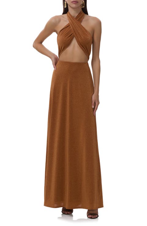 Kendrick Metallic Cutout Halter Jersey Gown