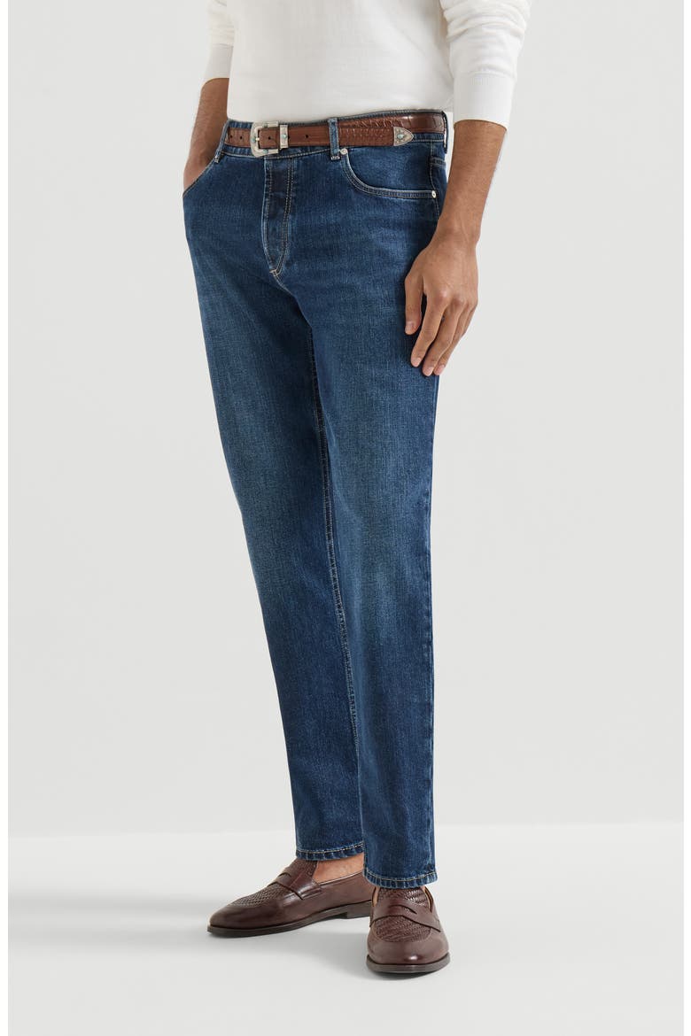 Traditional fit five-pocket trousers, Main, color, Denim
