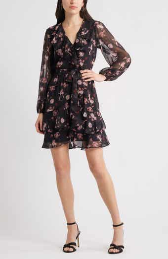 Chelsea28 Floral Ruffle Trim Long Sleeve Chiffon Minidress