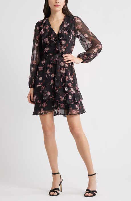 Chelsea28 Floral Ruffle Trim Long Sleeve Chiffon Minidress