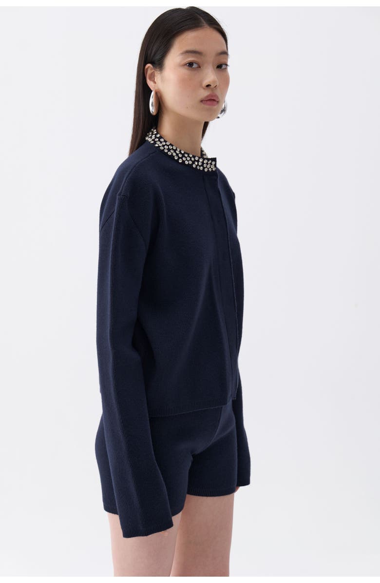 Nocturne Shiny Stone Collar Cardigan, Alternate, color, 