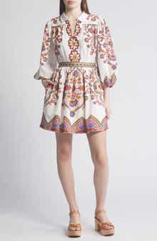Cleobella Leigh Placed Print Long Sleeve Cotton & Linen Minidress