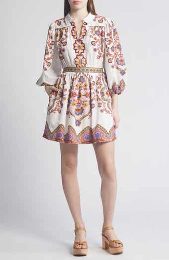 Cleobella Leigh Placed Print Long Sleeve Cotton & Linen Minidress