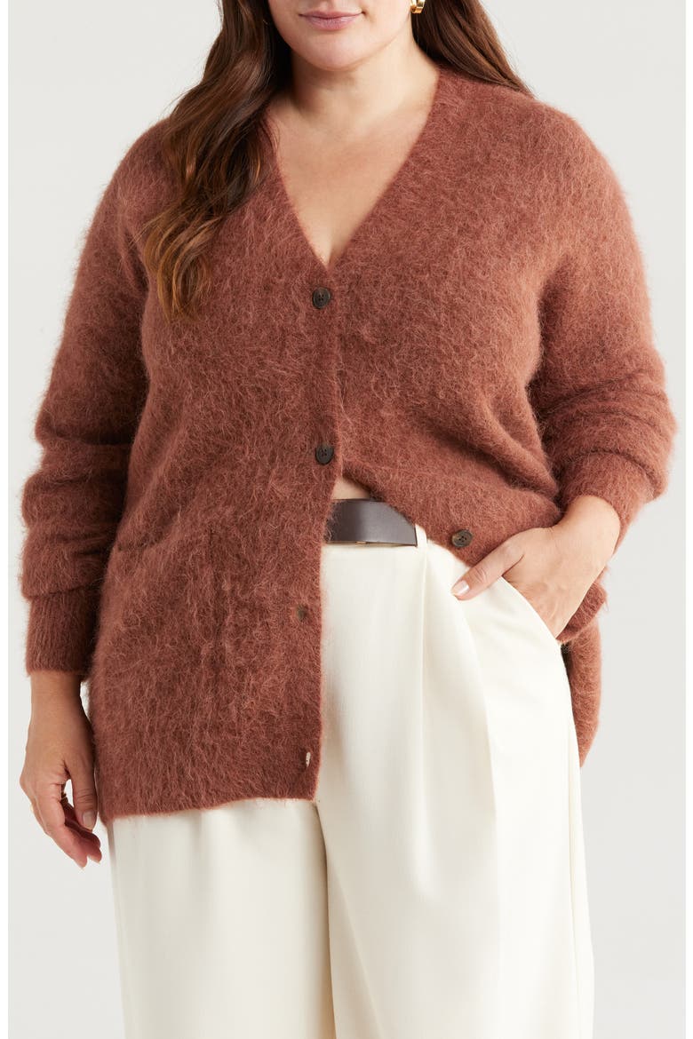 Fuzzy Alpaca Blend Cardigan, Main, color, BROWN BRUNETTE
