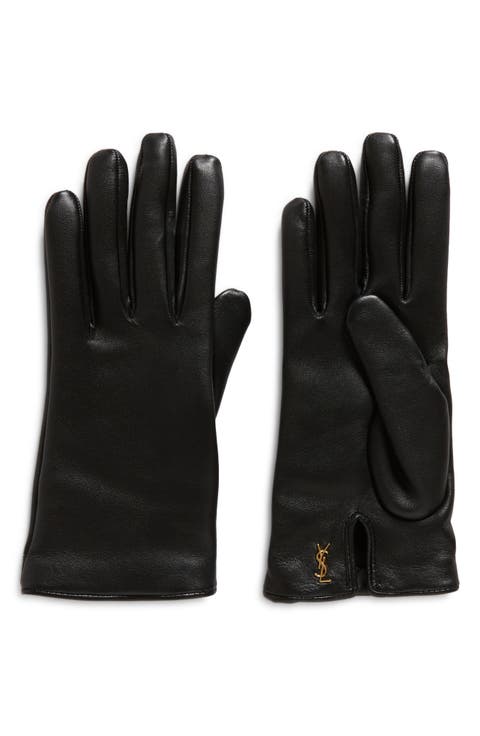 Cassandre Logo Cashmere Lined Leather Gloves