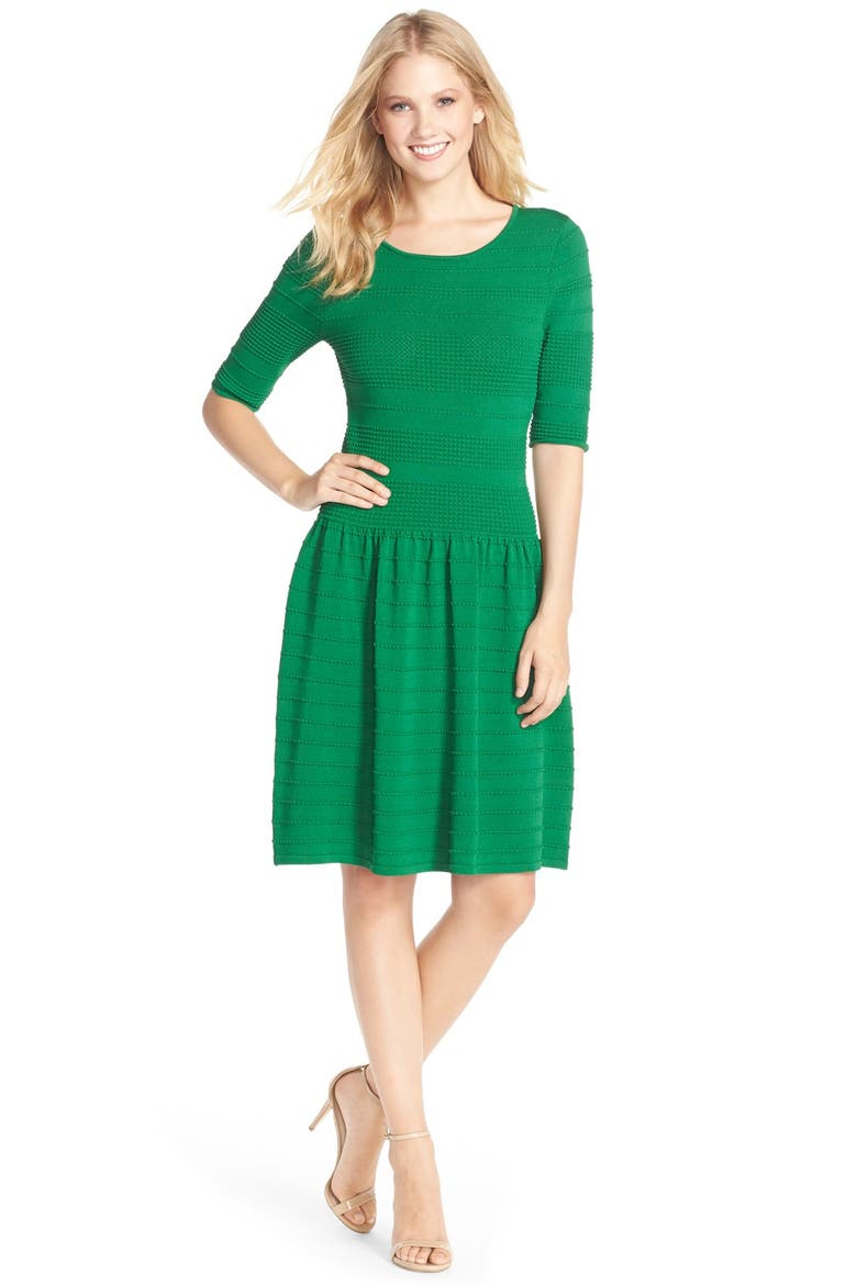 Textured Sweater Fit & Flare Dress, Alternate, color, GREEN