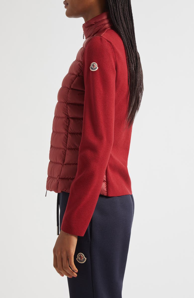 Moncler Virgin Wool-Blend Knit & Down Cardigan, Alternate, color, Red Auburn