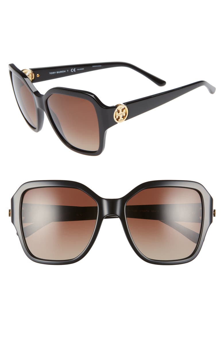 Reva 56mm Polarized Square Sunglasses, Main, color, BLACK GRADIENT